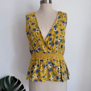 Floral Yellow Wrap Top